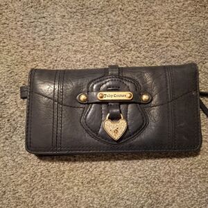 Juicy Couture Black Leather Wallet with Gold Heart Charm